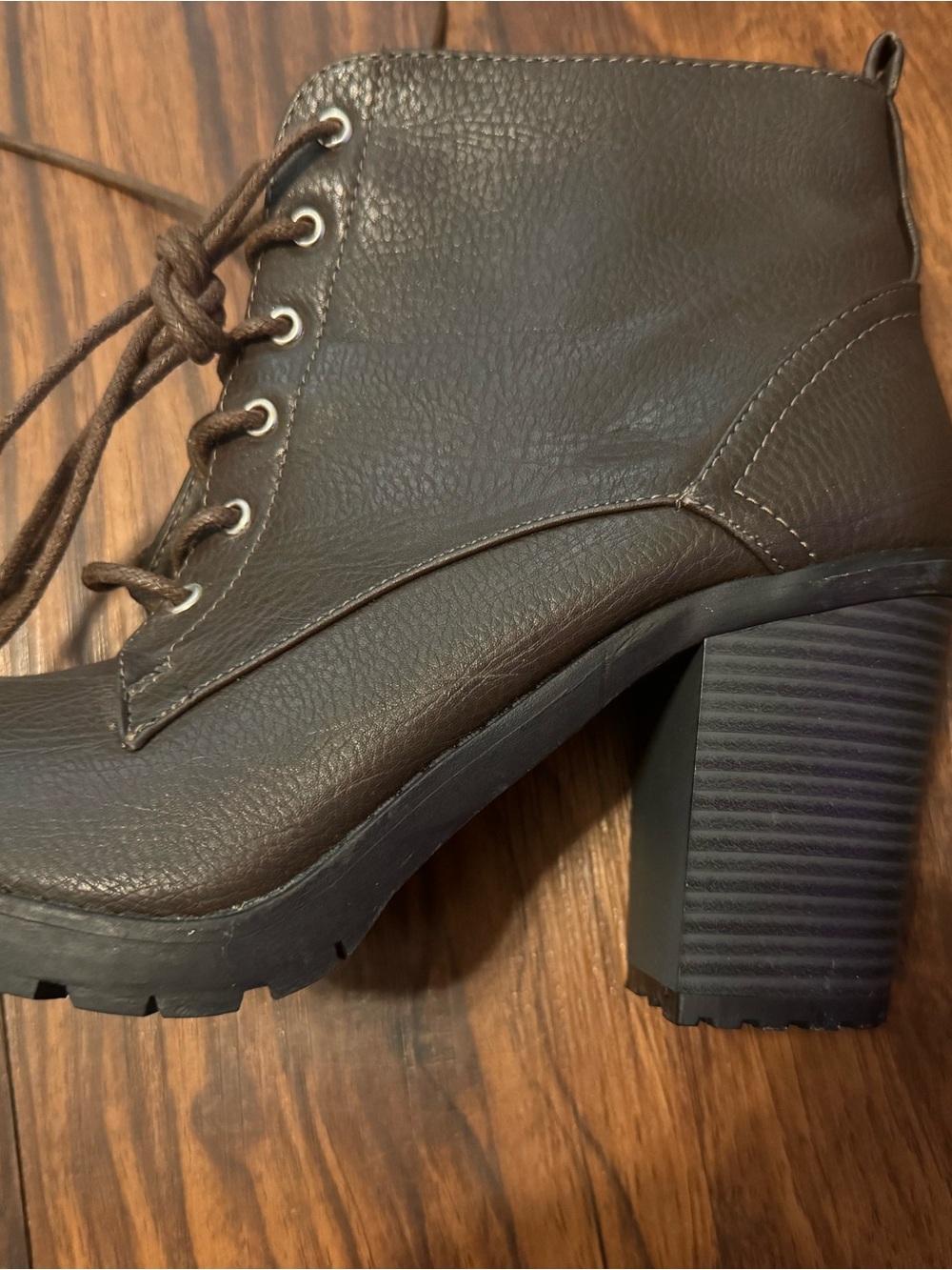 JustFab Brown Lace-Up Block Heel Ankle Boot